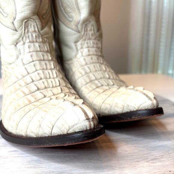 Tonny Vargas White Caiman Belly Western Boots Exotic Mexico Sole Snip Toe Sz 10 main image 6